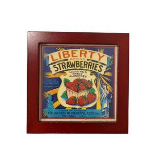 Framed Retro Style Label Strawberries 7.1 Inch Square